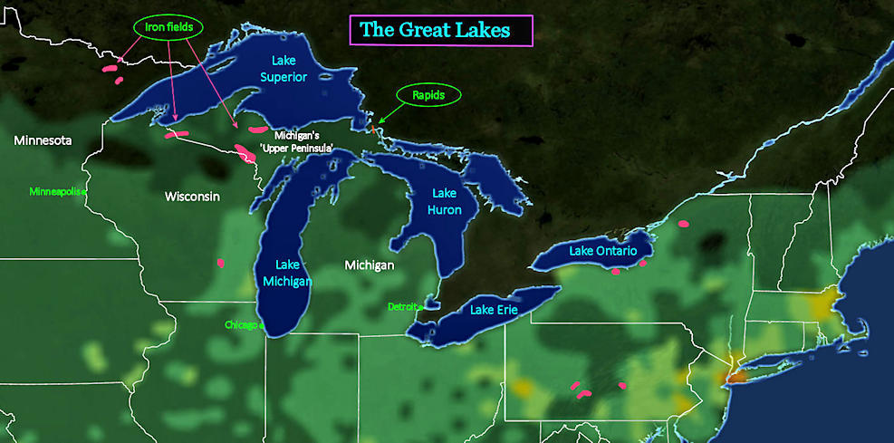 Great Lakes iron ore, 1890 map